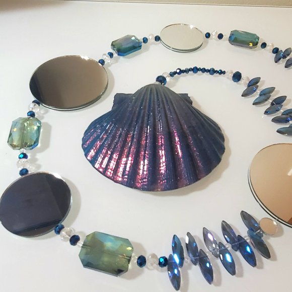 Hand Crafted Other - Suncatcher Set of 3 Strands ~ Seashell, Mirrors, Glass and Czech Tube Blue Beads
